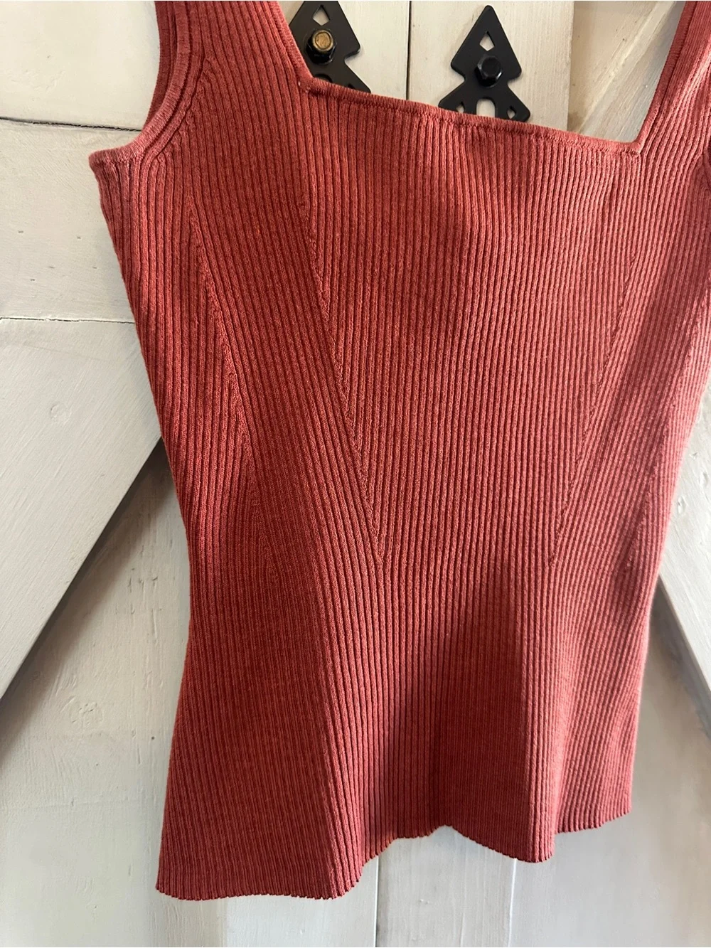 H&M Ribbed Knit Tank Top Medium Rust Terracotta Square Neck Sleeveless - Picture 3 of 5